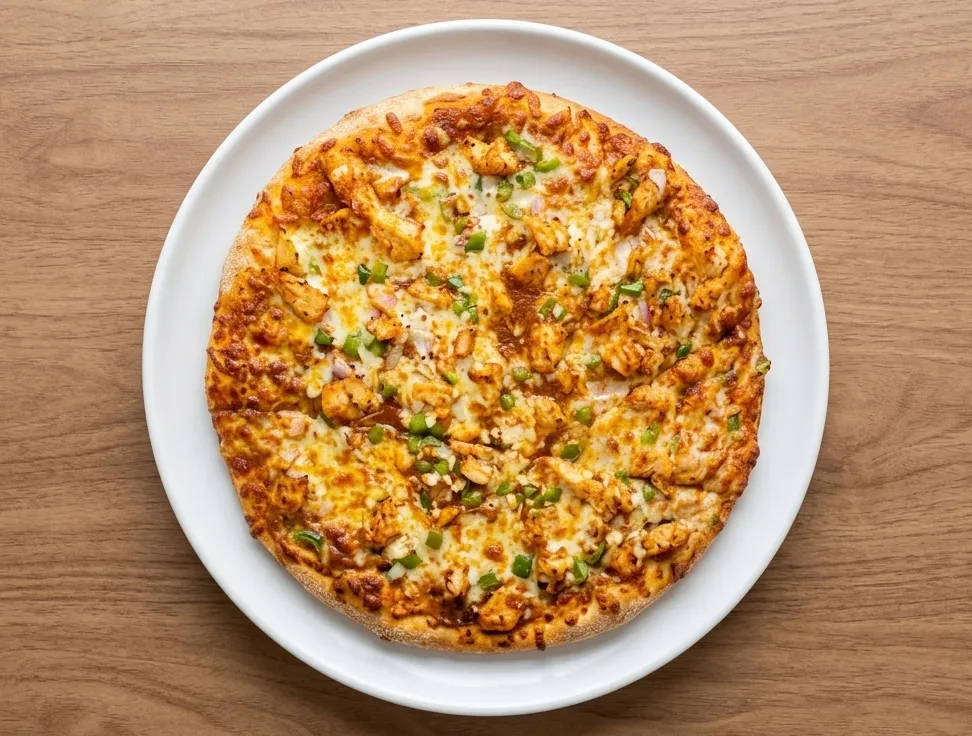 Tandoori Chicken Pizza with house tandoori sauce, chicken, onion and mozzarella at Oven Flames Pizza Marlborough, Calgary NE