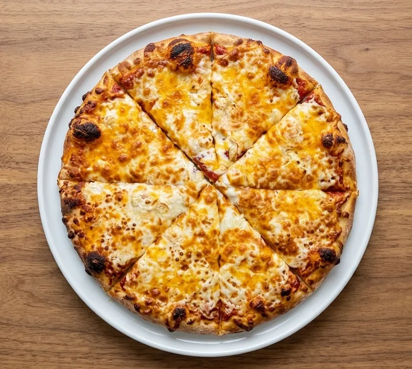Butter Chicken Pizza topped with chicken, onion, green pepper and mozzarella at Oven Flames Pizza, Calgary NE