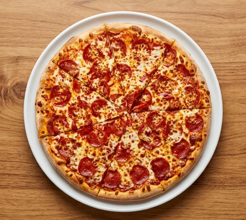 Deluxe Pizza with pepperoni, salami, Italian sausage, mushroom, green pepper and mozzarella at Oven Flames Pizza Marlborough